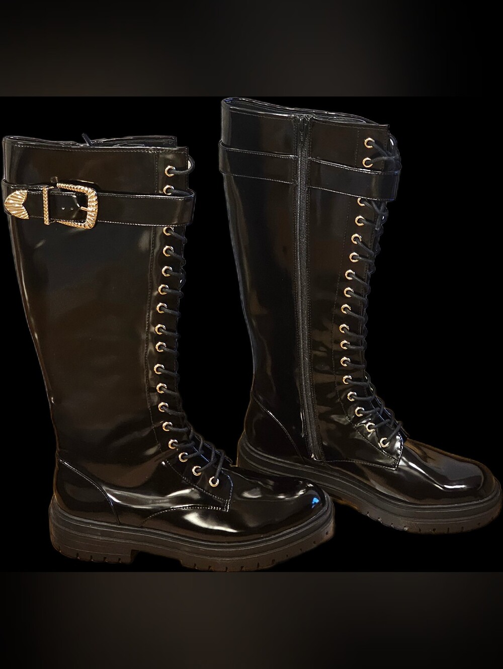 Gianni Bini Sky-Scraper Lug Sole Platform Patent Leather Boots Size 10 NWOT - Picture 3 of 10